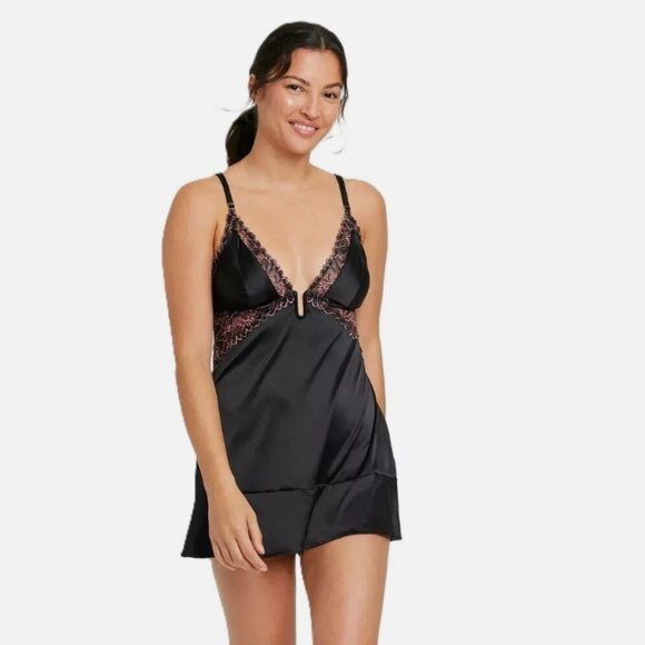 Auden Other - Auden Black and Pink Lace Chemise Slip Dress - XL